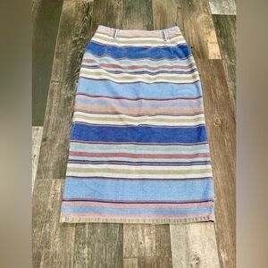 Vivaldi Jeanswear Womans Sz 12 Vintage Denim Skirt Striped Long Belted